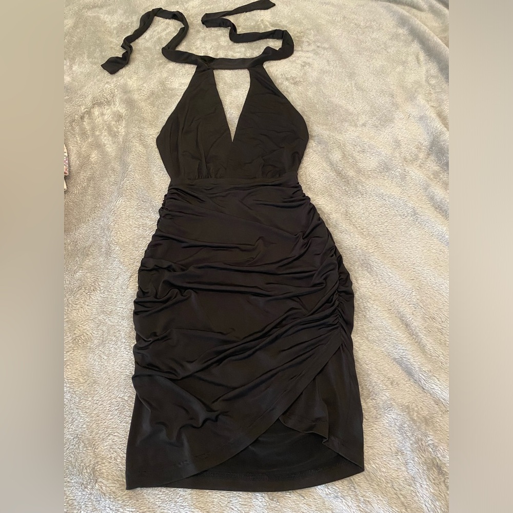 Tiger Mist Women Halter Ruched Black Size XSmall Dress